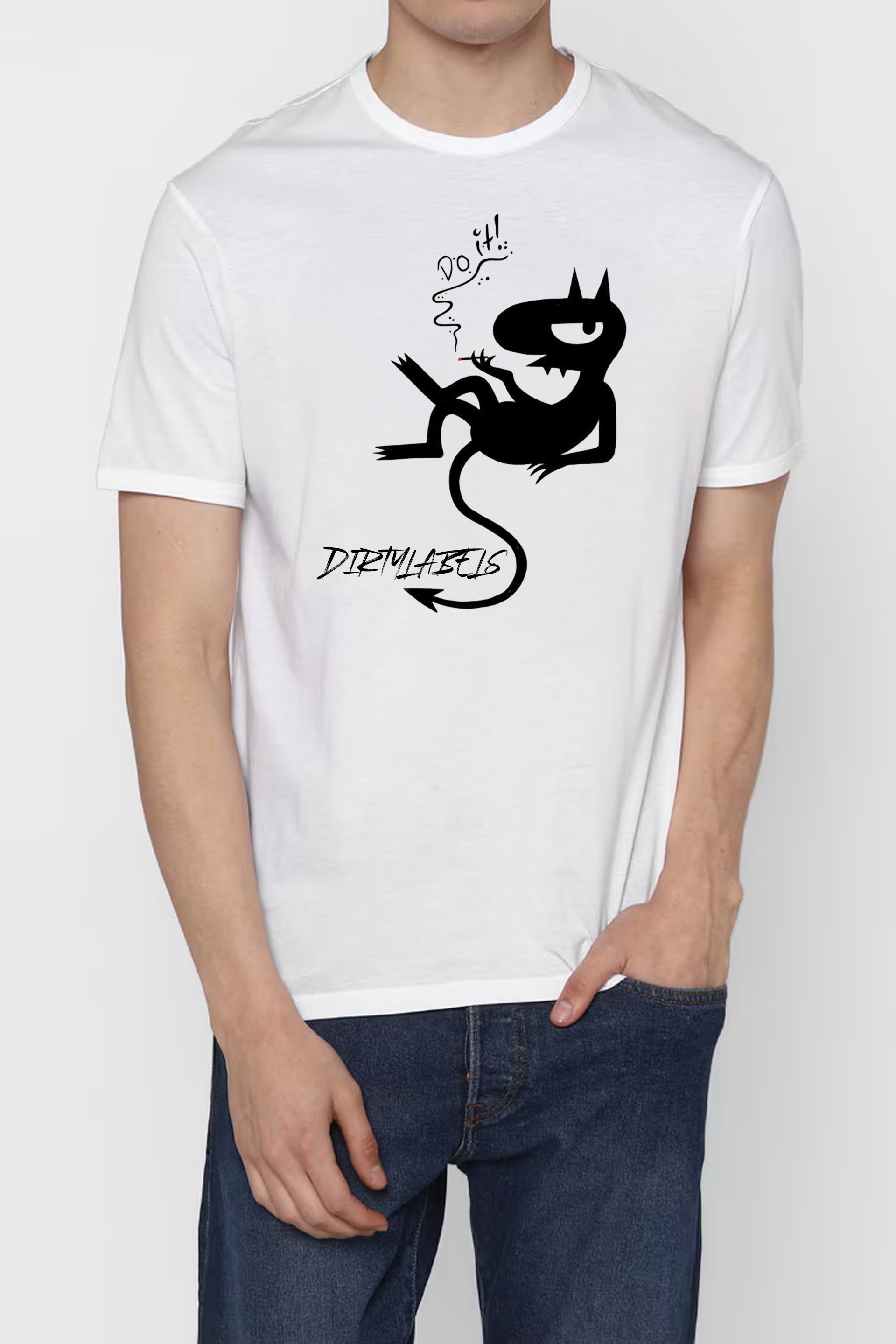 White shirt featuring the smoke up design shirt with playful devil graphic by Dirtylabels