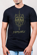 Black Dirtylabels T-Shirt featuring a unique wolf graphic, perfect streetwear for men