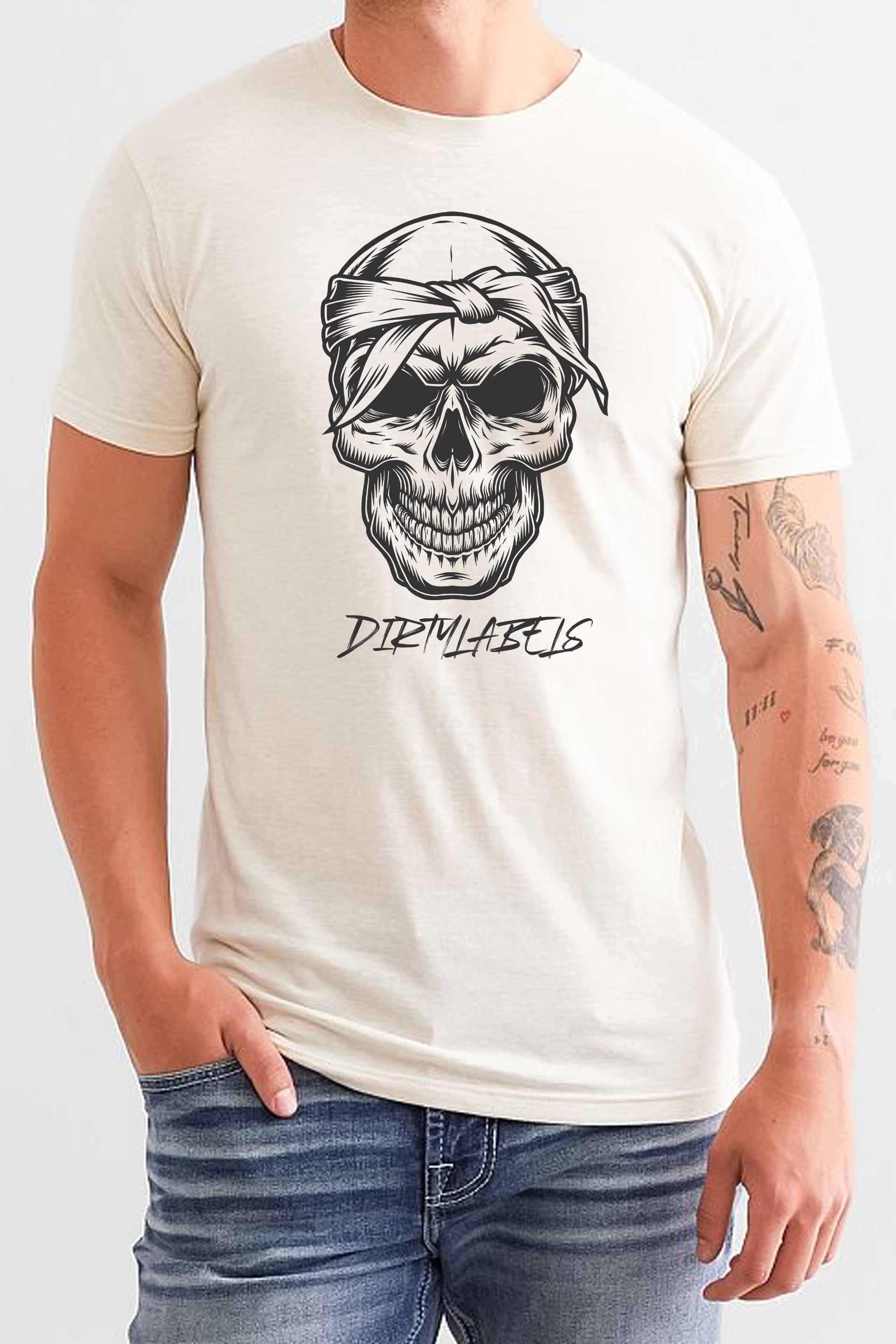 Dirtylabels Vintage Biker T-Shirt featuring a skull graphic and stylish design for motorcycle enthusiasts