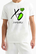 White XO love t-shirt by dirtylabels featuring a playful graphic design in green