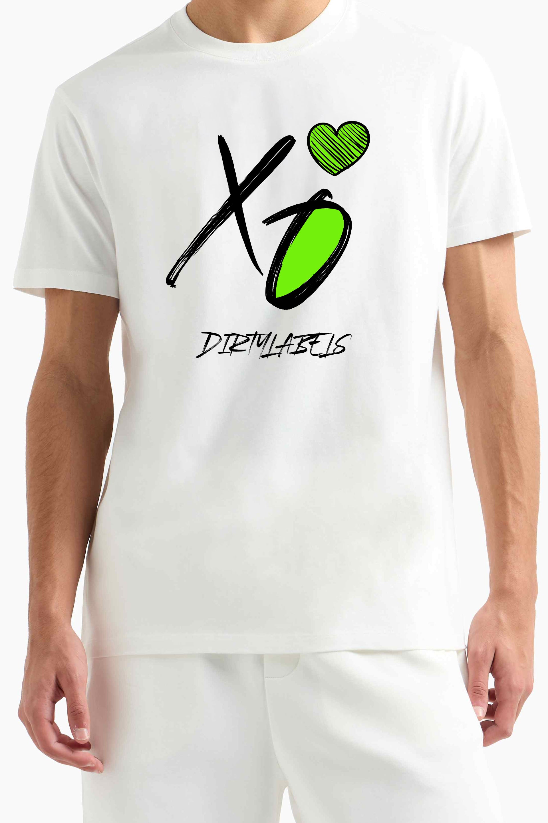 White XO love t-shirt by dirtylabels featuring a playful graphic design in green