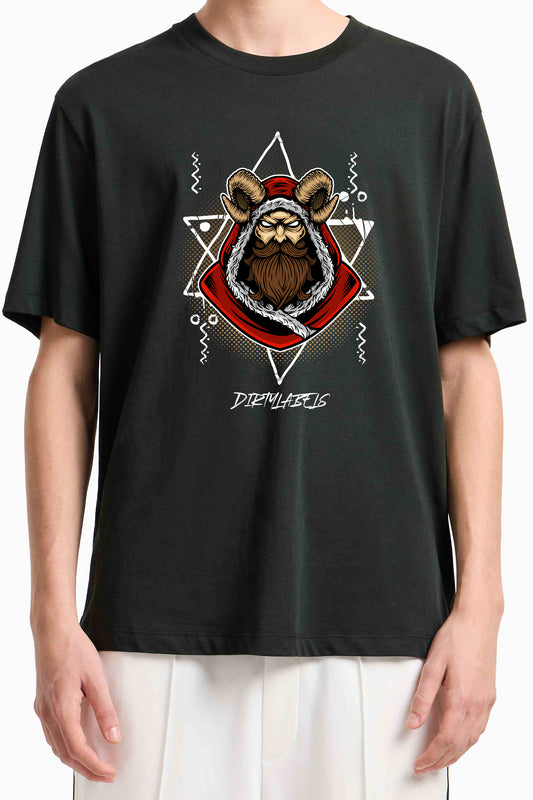 Dirtylabels beard graphic t-shirt featuring a stylized bear design with a bold hood