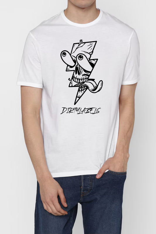 Dirtylabels exclusive apparel white t-shirt featuring a unique skull graphic design
