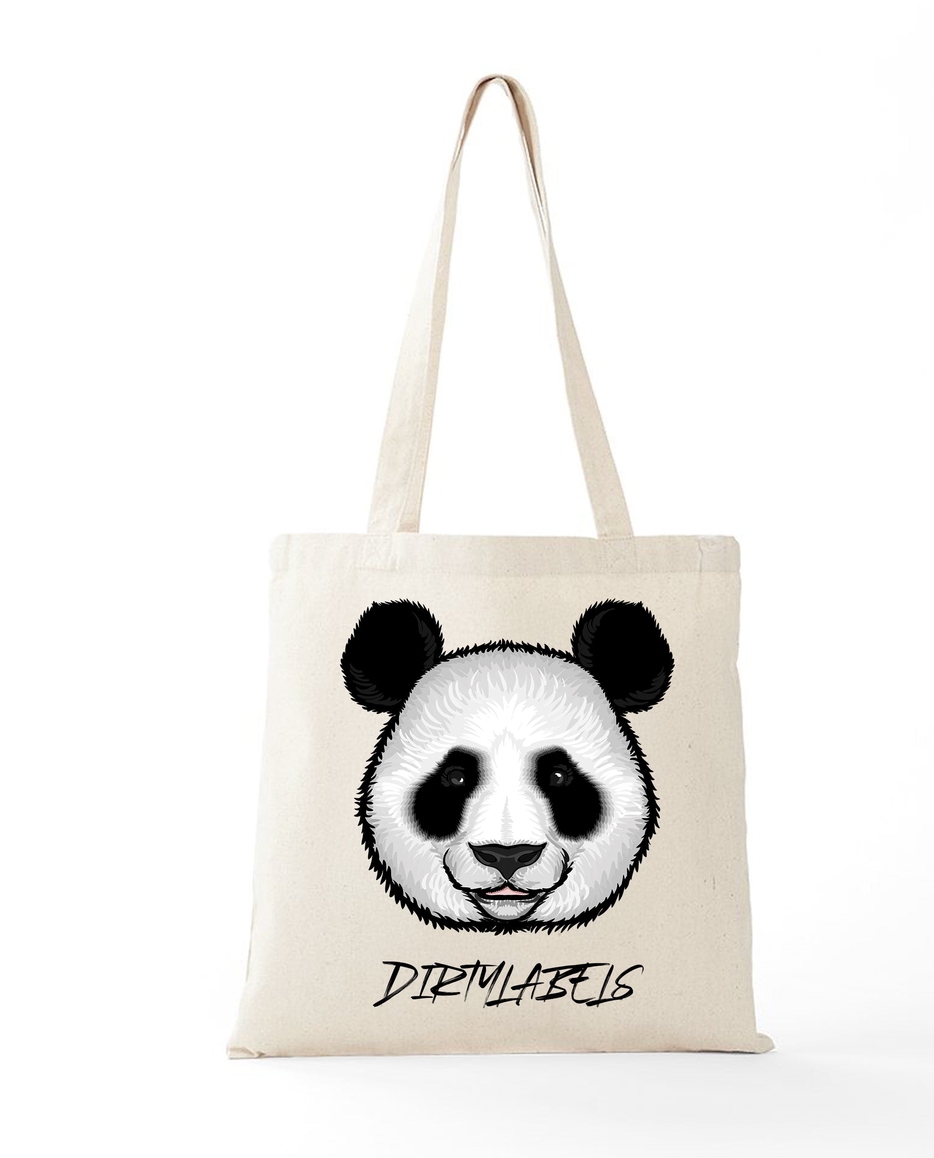 Panda tote bag India featuring a playful panda face design by Dirtylabels on a durable canvas material