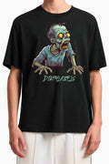 Unisex zombie t-shirt India featuring a vibrant zombie graphic by DirtyLabels on a black background