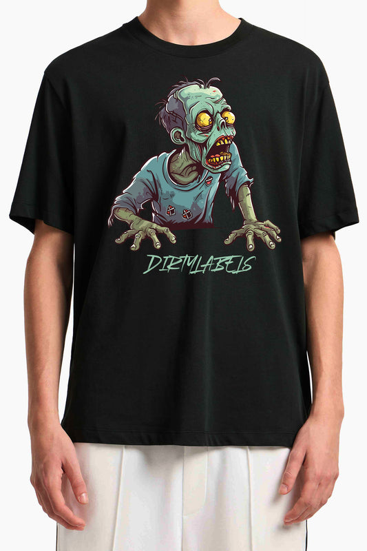 Unisex zombie t-shirt India featuring a vibrant zombie graphic by DirtyLabels on a black background