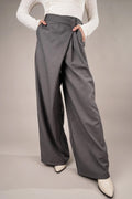 Draped asymmetrical pants online in grey with a wide-leg silhouette and stylish draping detail