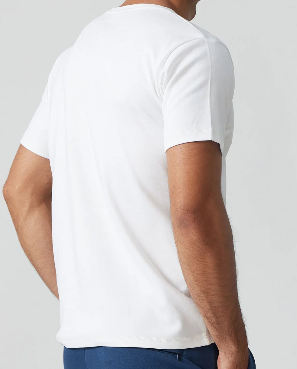 Back view of a plain white men's T-shirt, perfect for layering with the Duct Tape Banana T-shirt