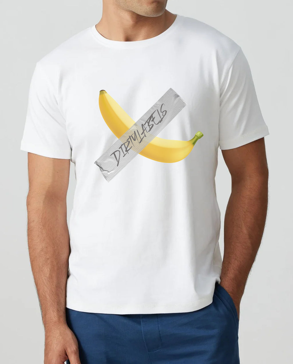 Dirtylabels Duct Tape Banana T-shirt featuring a playful banana graphic on a white tee