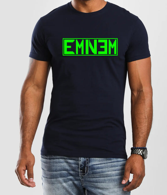 Exclusive Eminem merchandise India featuring a neon green EM1N3 graphic t-shirt for fans