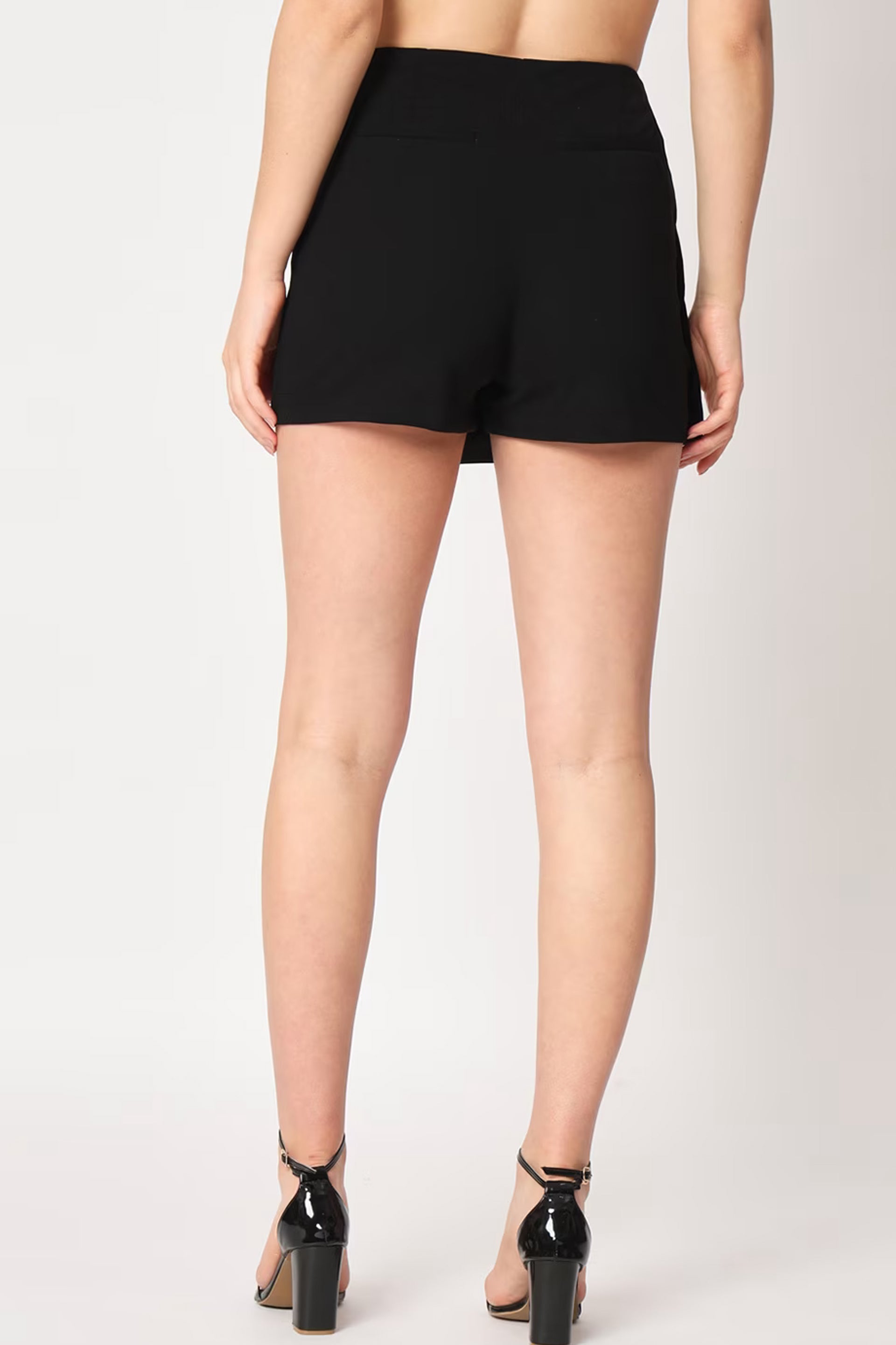 Back view of black fashion skorts for ladies with a comfortable high waist design