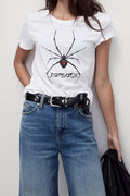 White Casual Fashion T-Shirt India featuring a Spider Graphic Design for a Trendy Look