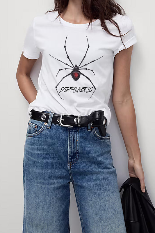 White Casual Fashion T-Shirt India featuring a Spider Graphic Design for a Trendy Look