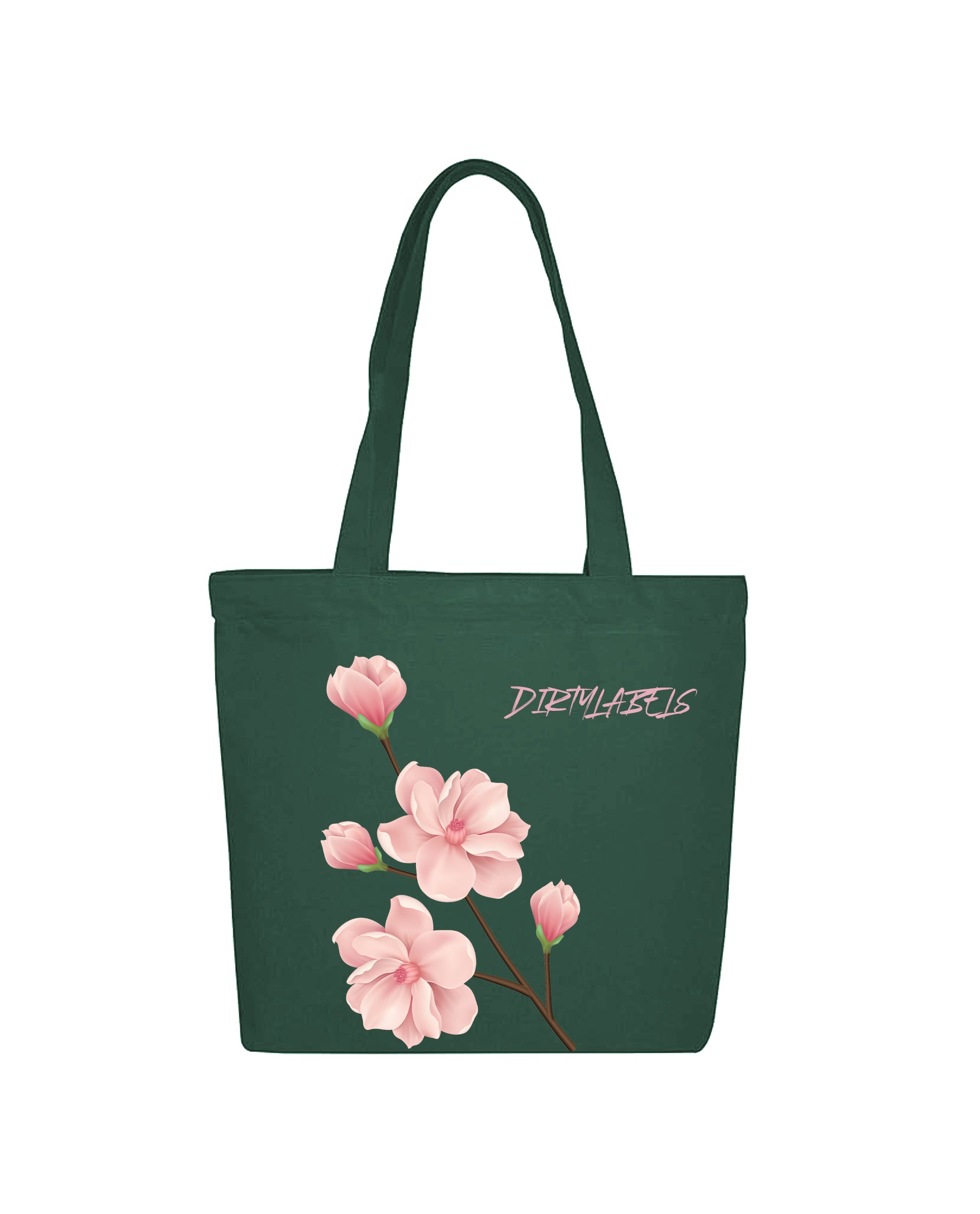 Stylish green fashion tote bag with pink floral design by DirtyLabels, perfect for everyday use in India
