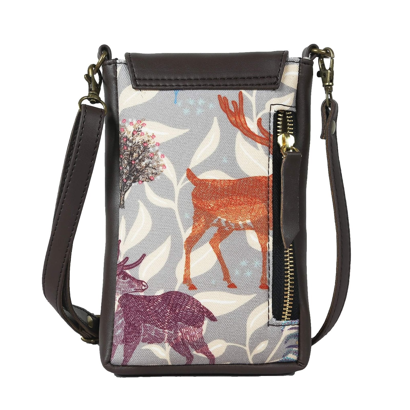 Fatfatiya fashionable phone purse with vibrant deer and floral design, perfect for stylish outings