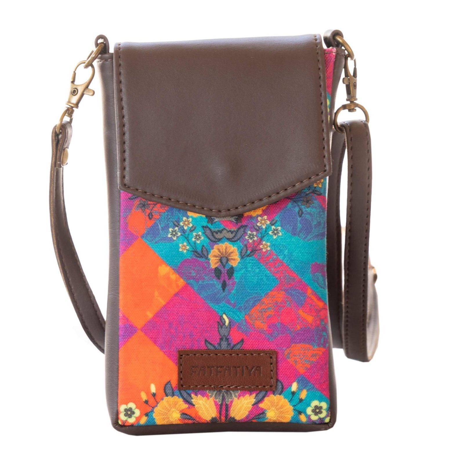 Fatfatiya floral mobile sling bag with vibrant patterns and adjustable strap for stylish convenience