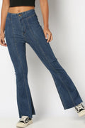 Dirtylabels high-rise bootcut jeans for women with a modern fit and flared legs in blue denim