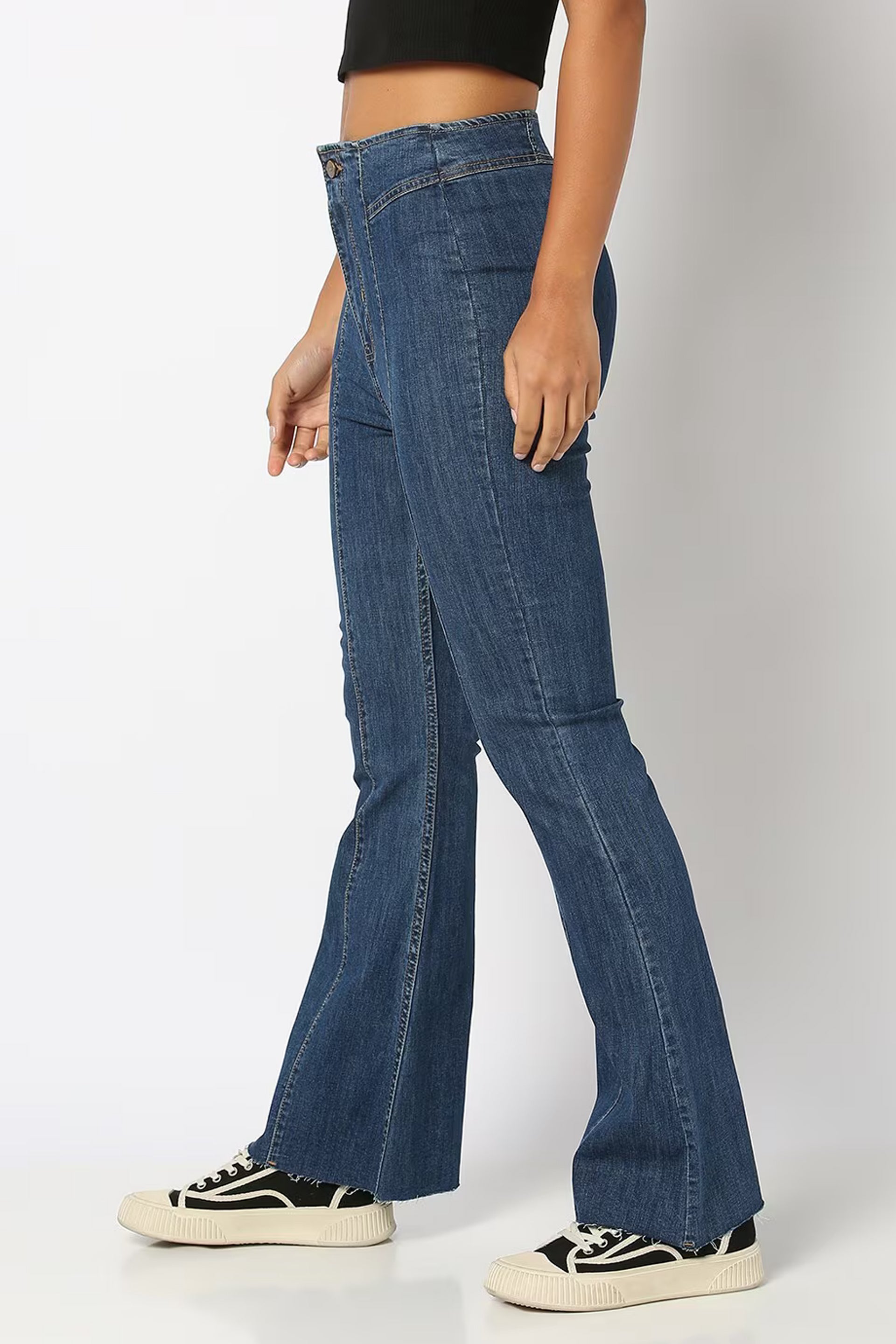 Dirtylabels High-Rise Bootcut Jeans for Women in Blue Denim with Flared Leg Design