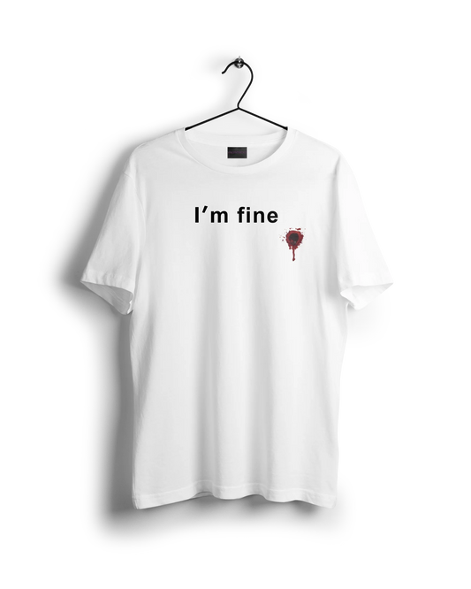 I'm Fine oversized t-shirt in white featuring a unique graphic design on the chest