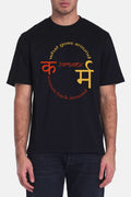 Dirtylabels Karma Premium Cotton Tshirt in black with colorful graphic design and text