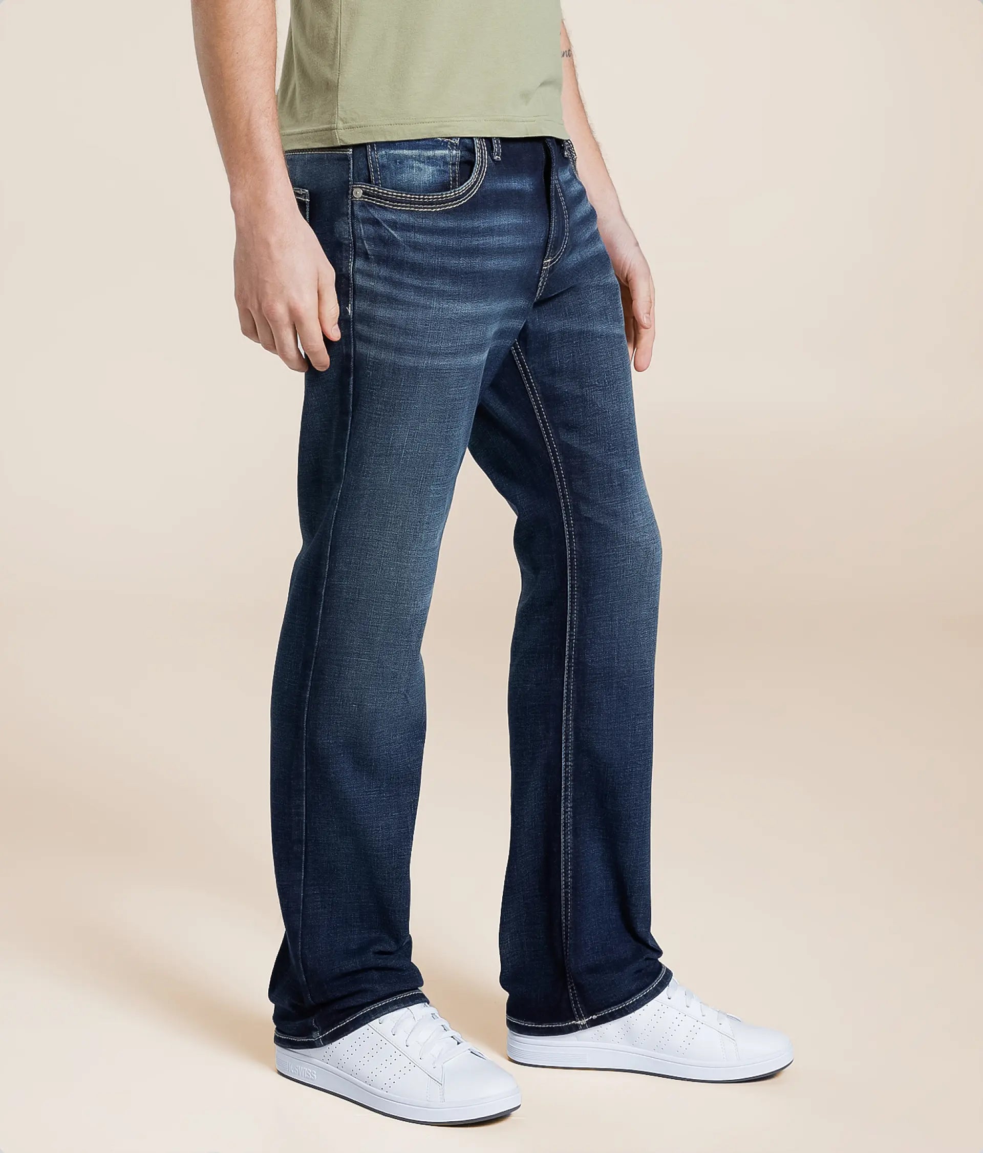 Dirtylabels men's slim bootcut jeans in dark wash, perfect for casual and stylish outfits