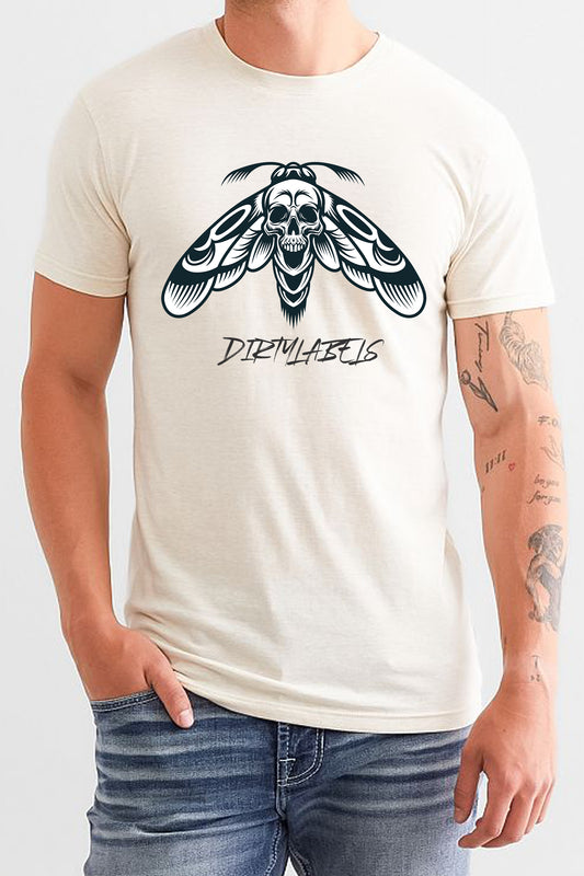 Men's biker graphic tee featuring a skull and moth design by Dirtylabels
