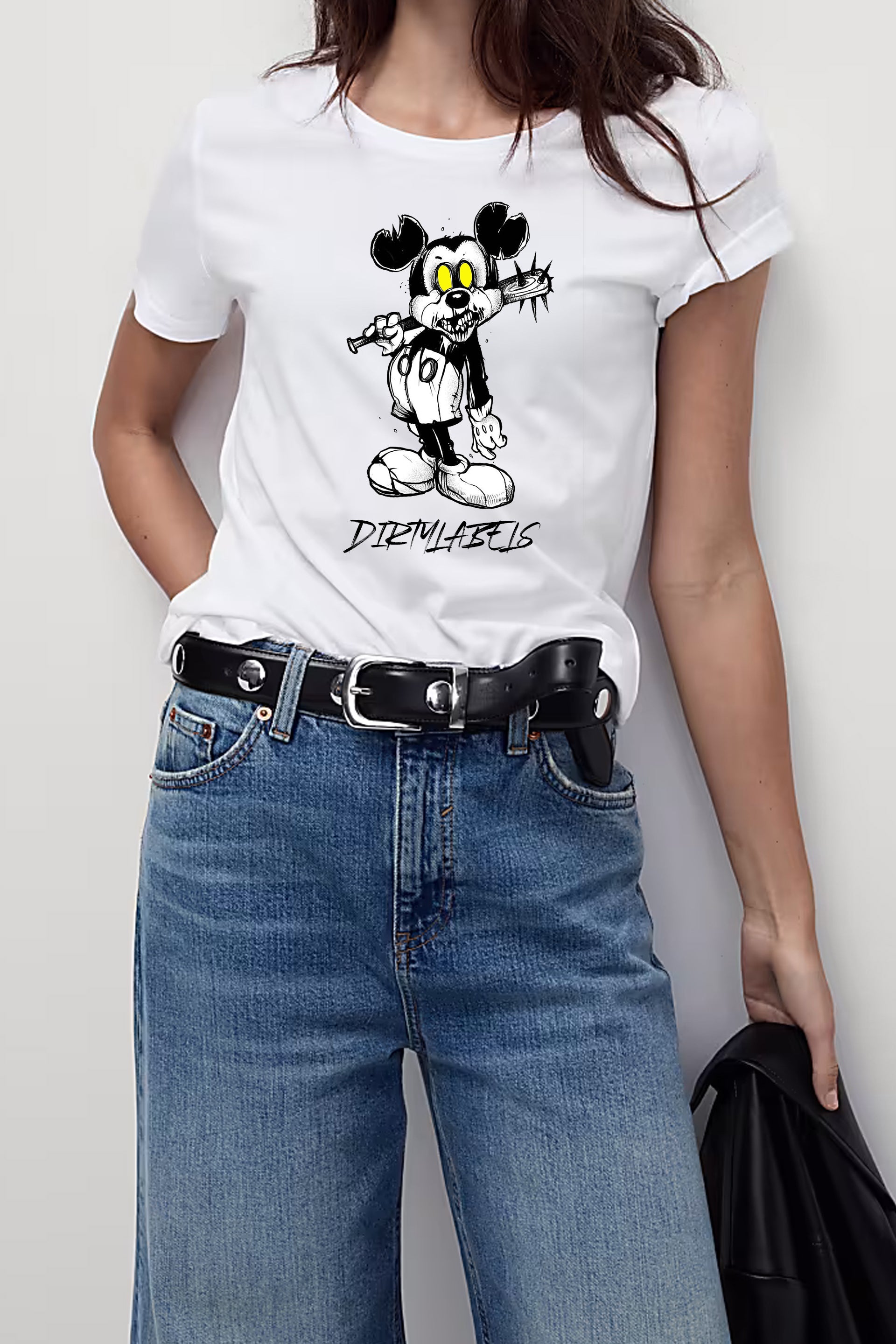 Mickey Graphic Tee Shirt featuring a unique design with cartoon character on a stylish white background