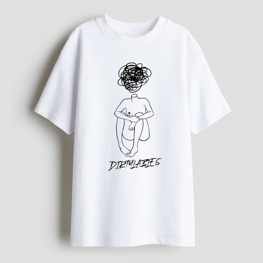 Dirtylabels White T-Shirt featuring a modern art design, perfect for modern art apparel India