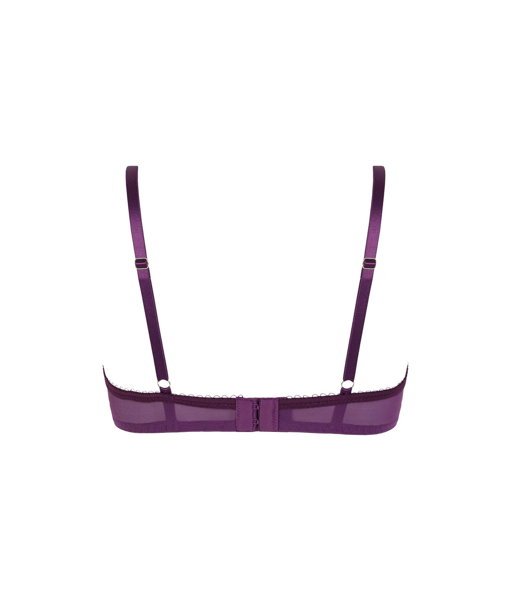 Back view of a purple non-padded bra for women with adjustable straps and a comfortable fit