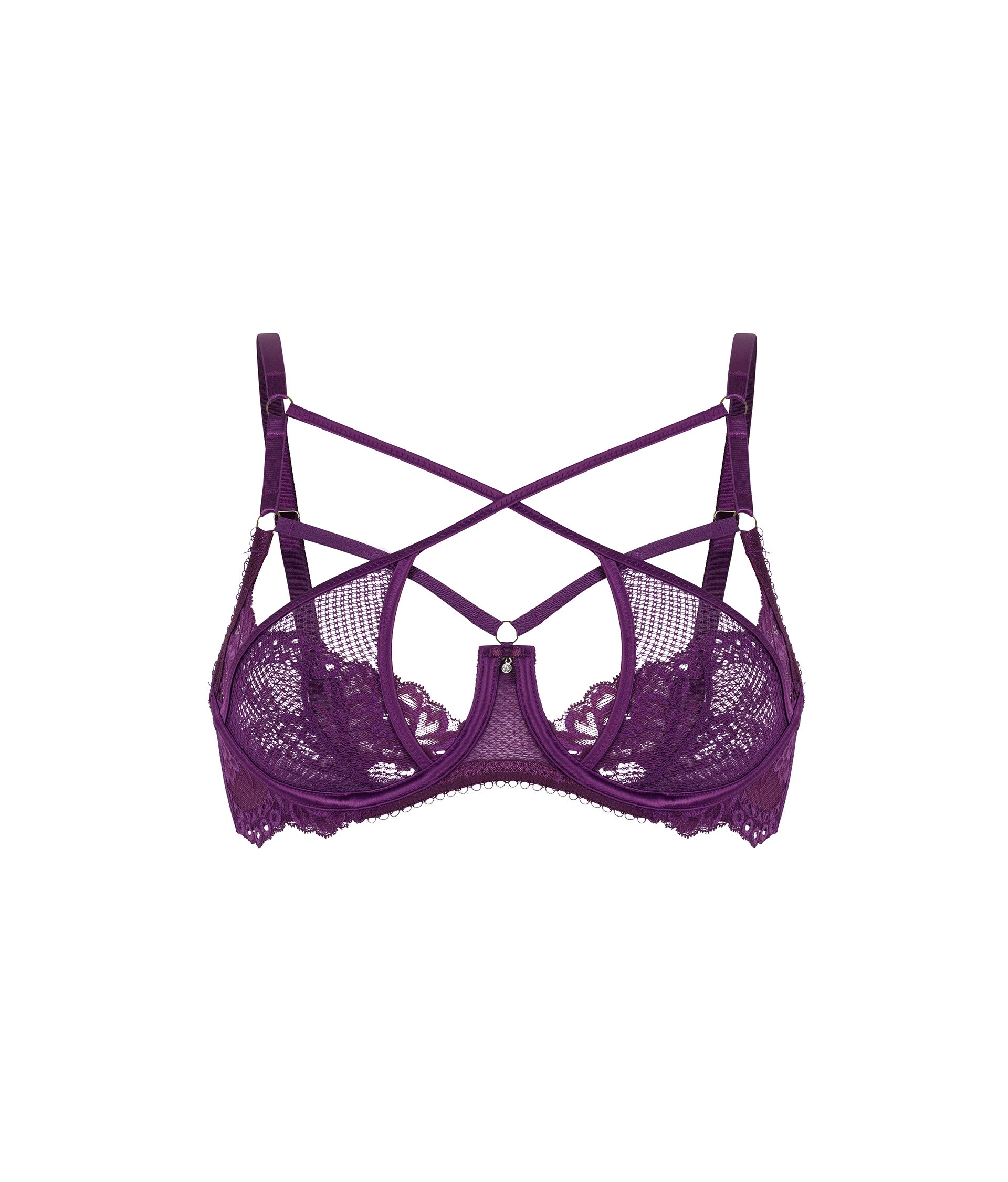 Purple lace non-padded bra for women with stylish strappy back design