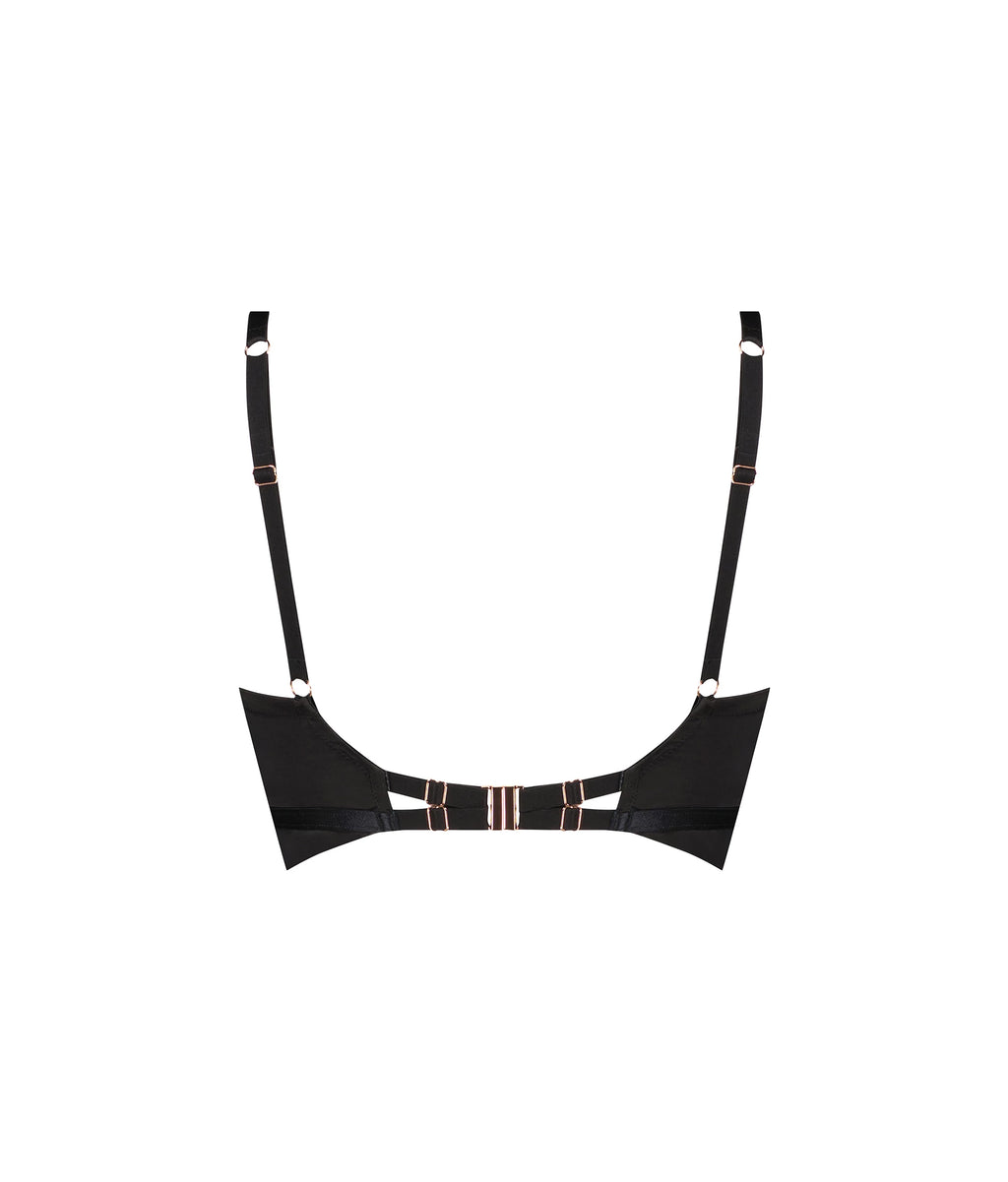 Black padded longline push up bra with adjustable straps for enhanced support and comfort