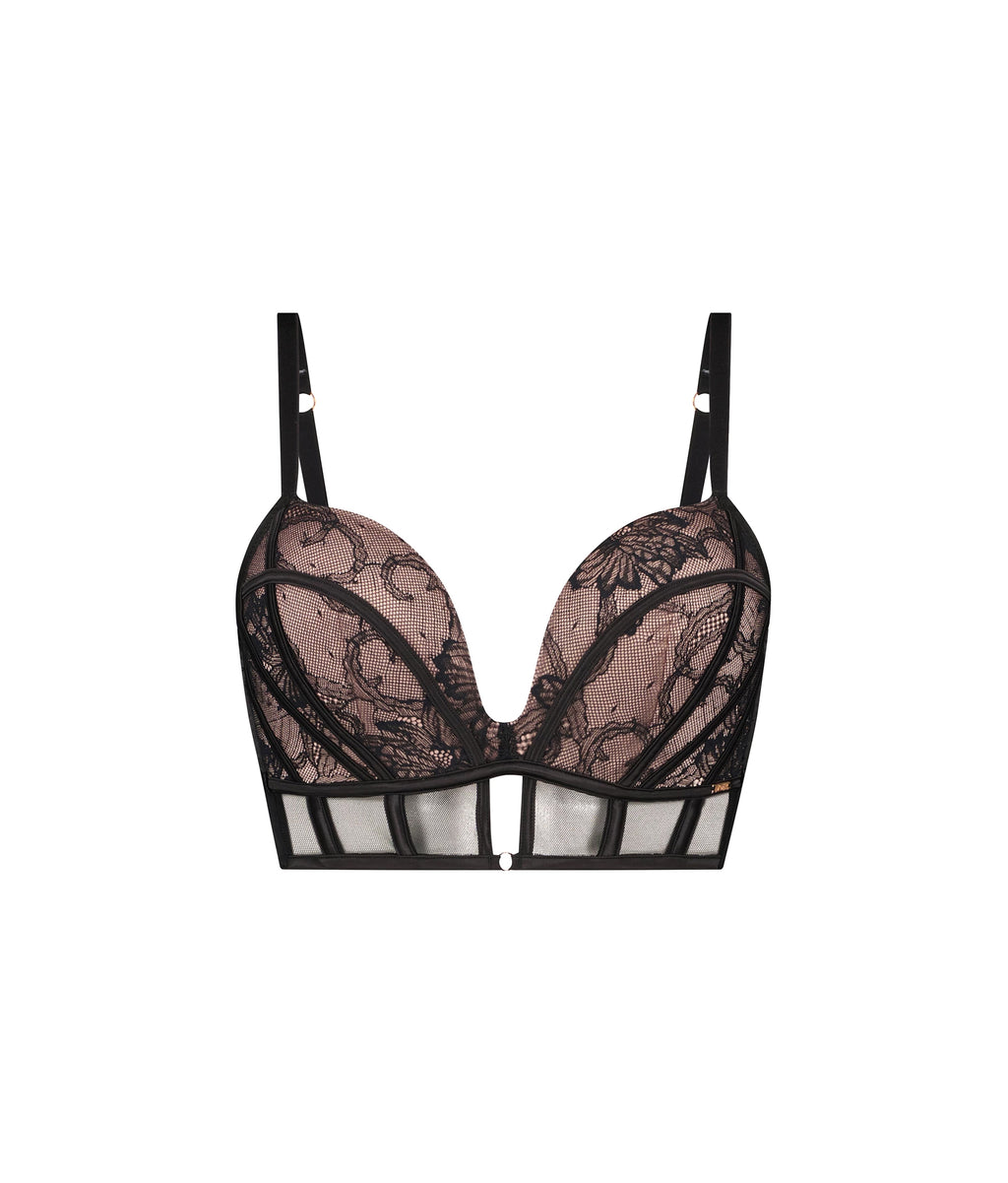 Dirtylabels Padded Longline Push Up Bra in Black Lace with Elegant Design and Supportive Cups