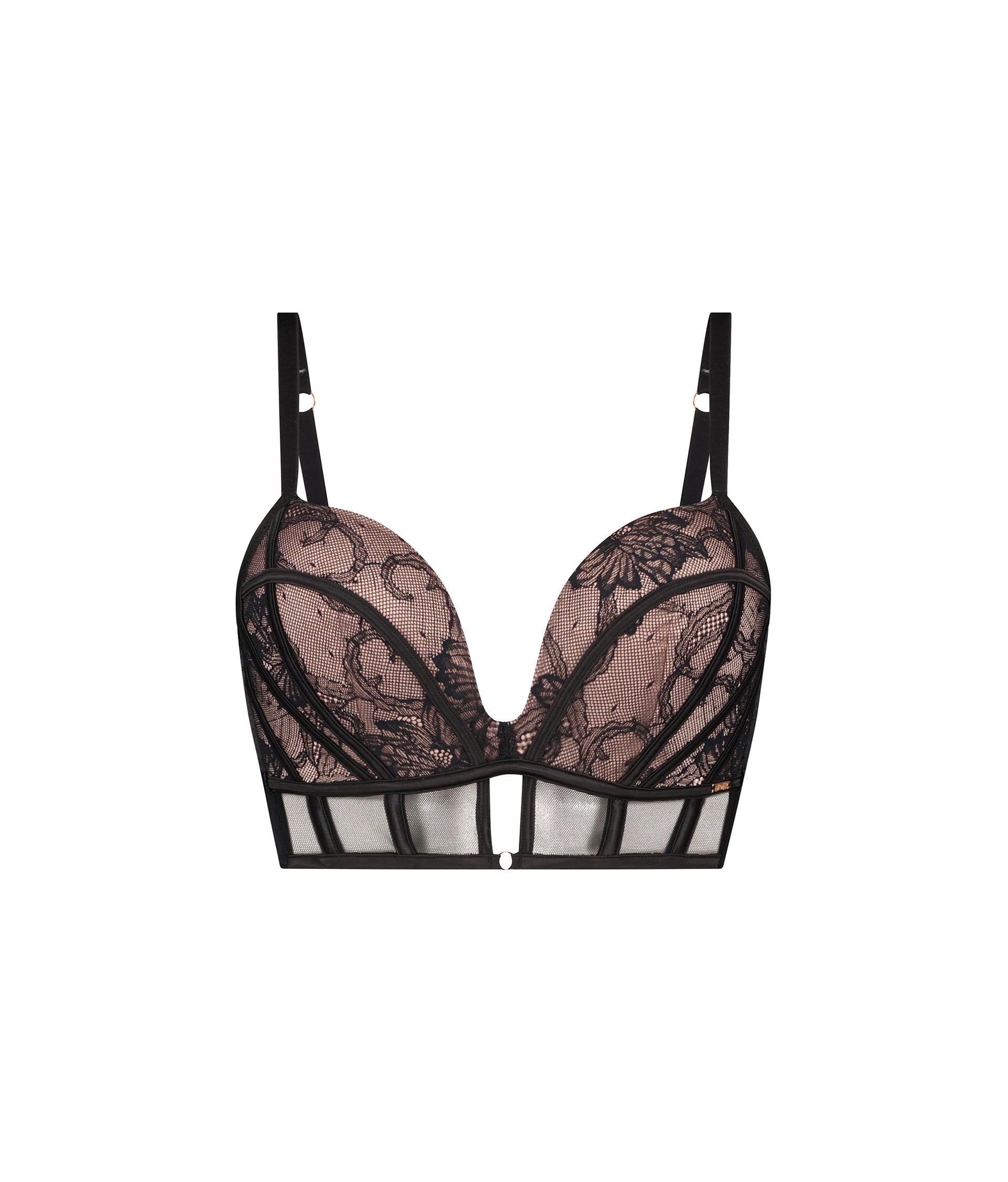 Dirtylabels Padded Longline Push Up Bra in Black Lace with Elegant Design and Supportive Cups