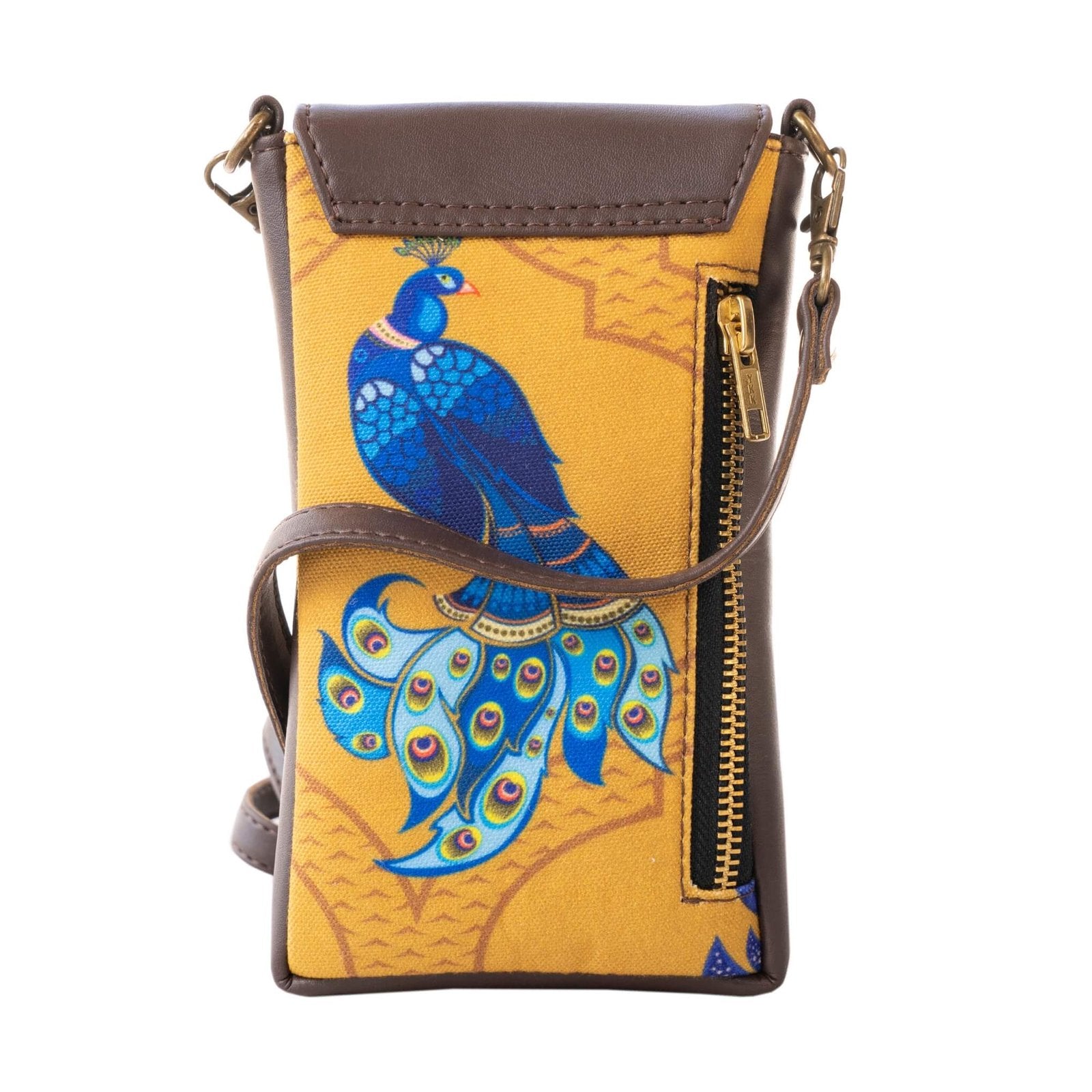 Fatfatiya Peacock Crossbody Mobile Sling Bag with vibrant colors and intricate peacock design