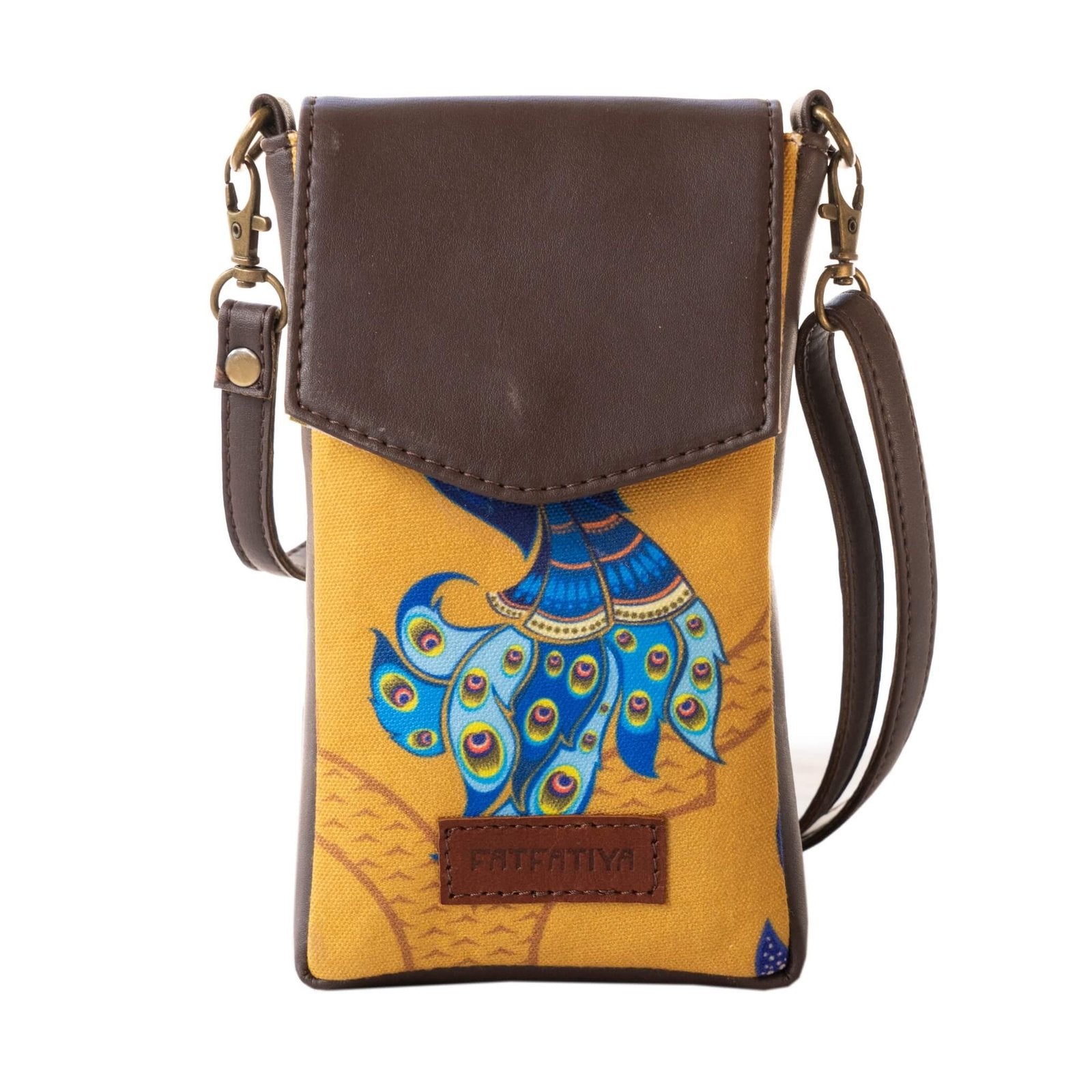 Fatfatiya Peacock Crossbody Mobile Sling Bag in vibrant colors with adjustable strap and stylish design