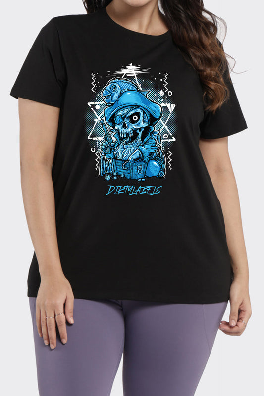 Dirtylabels Black Pirate Graphic Tee Featuring a Colorful Skull Pirate Design for Casual Wear