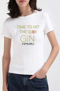 Premium cotton gym shirt in white with playful graphics for workout enthusiasts