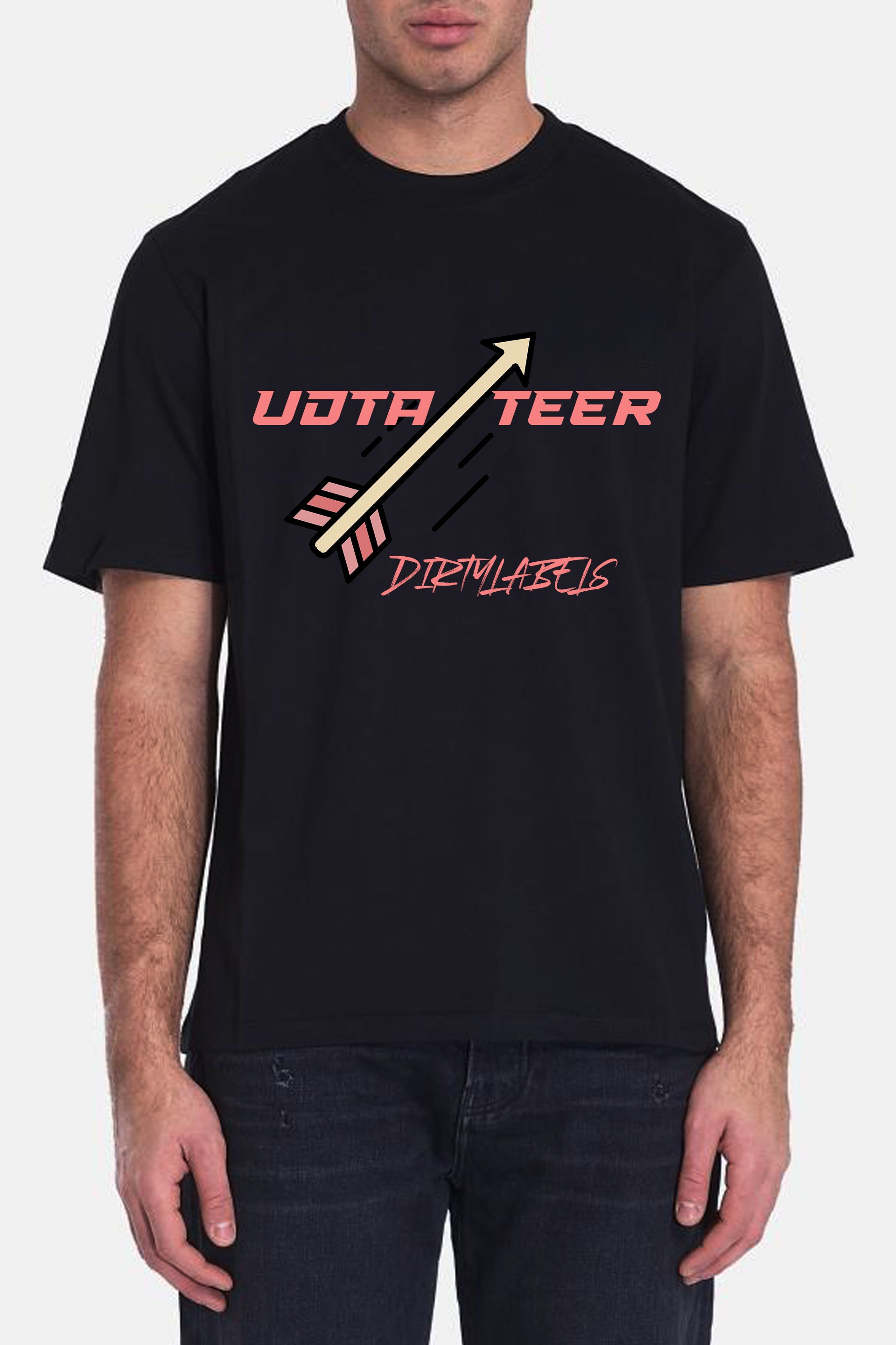 Men's black premium office t-shirt for men with unique arrow graphic design by DirtyLabels