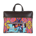 Quirky laptop sleeve India with vibrant rickshaw design and black leather handle for stylish protection