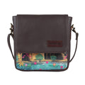 Fatfatiya Shekhawati Haveli crossbody bag in dark brown with vibrant artistic detailing
