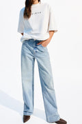 Stylish women's jeans with a loose fit in light blue shimmery denim for women for casual wear