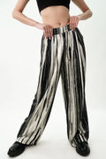 Striped wide leg pants women in black and white with a comfortable waistband and relaxed fit