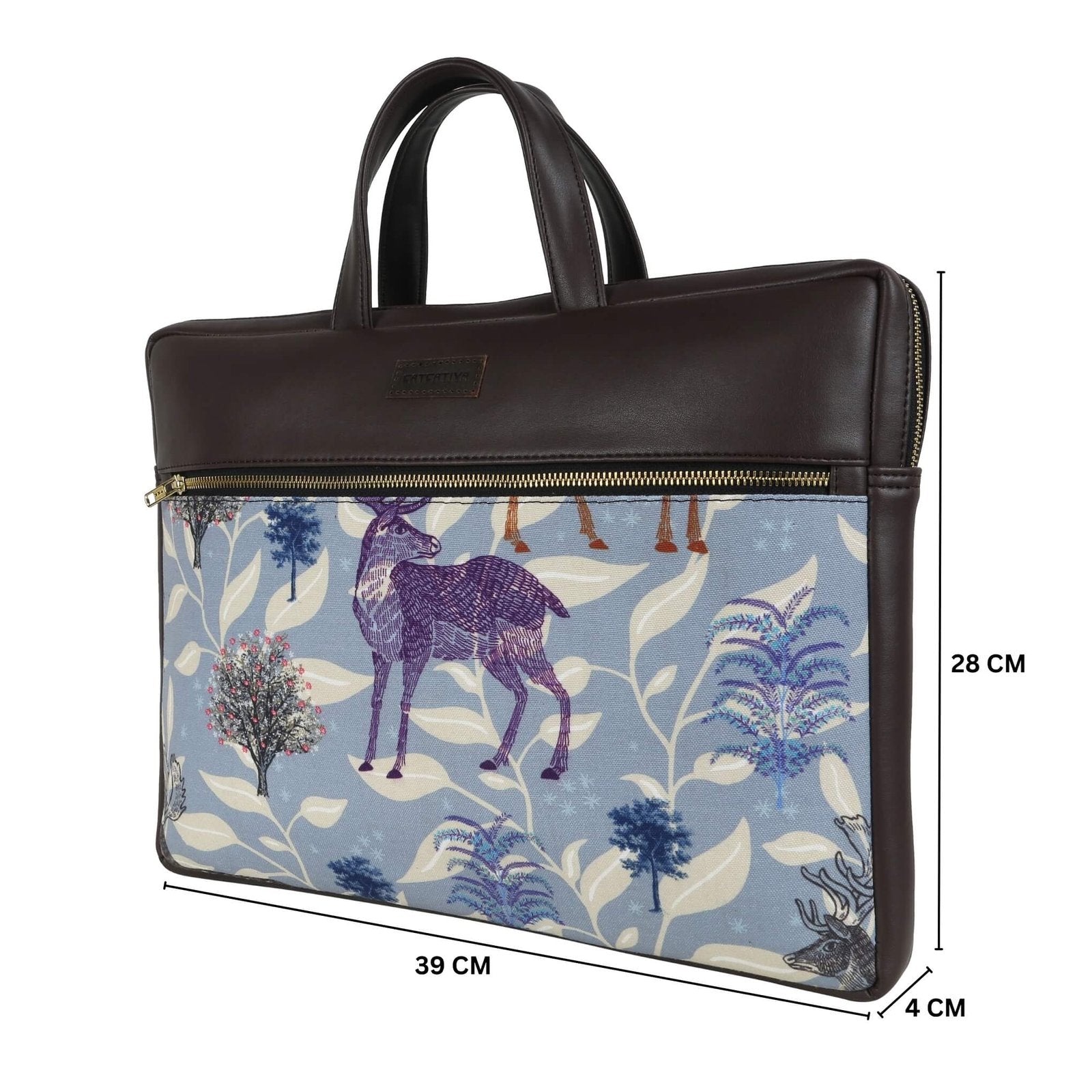 Fatfatiya stylish laptop bag for women with colorful deer and foliage design
