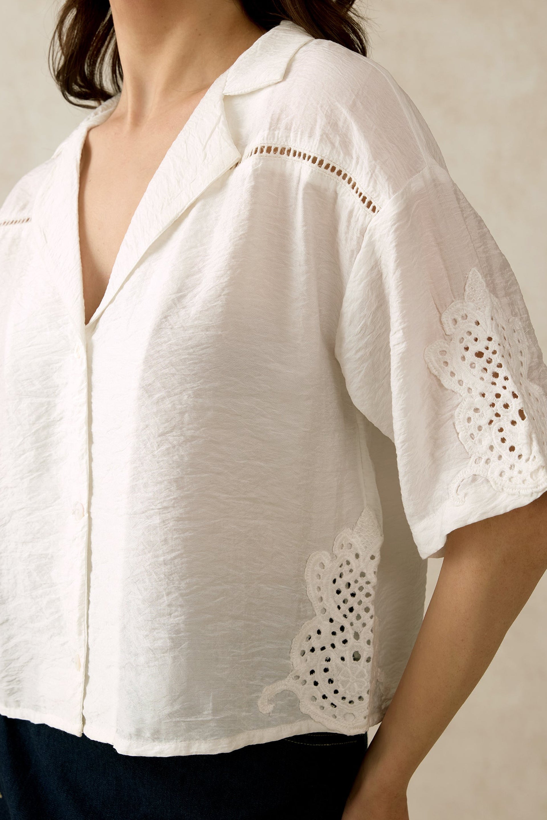 White stylish summer tops India with lace detailing and short sleeves for a trendy look