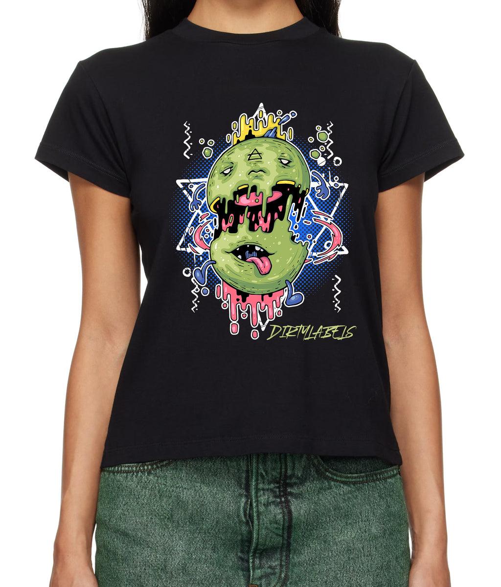 Dirtylabels women's black t-shirt with graphic design for summer style women's clothing
