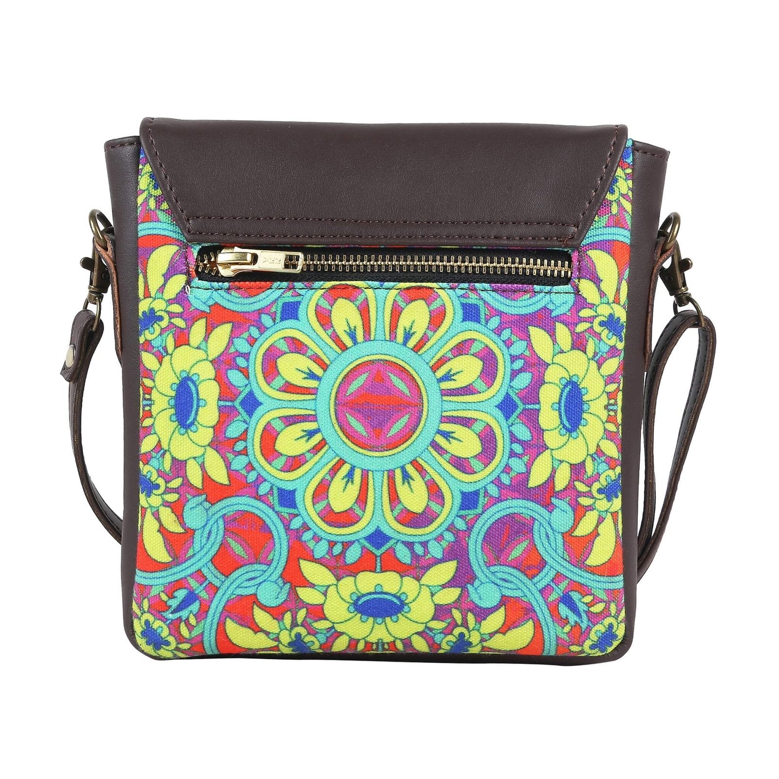 Colorful Fatfatiya trendy handbags online with a vibrant floral pattern and adjustable shoulder strap