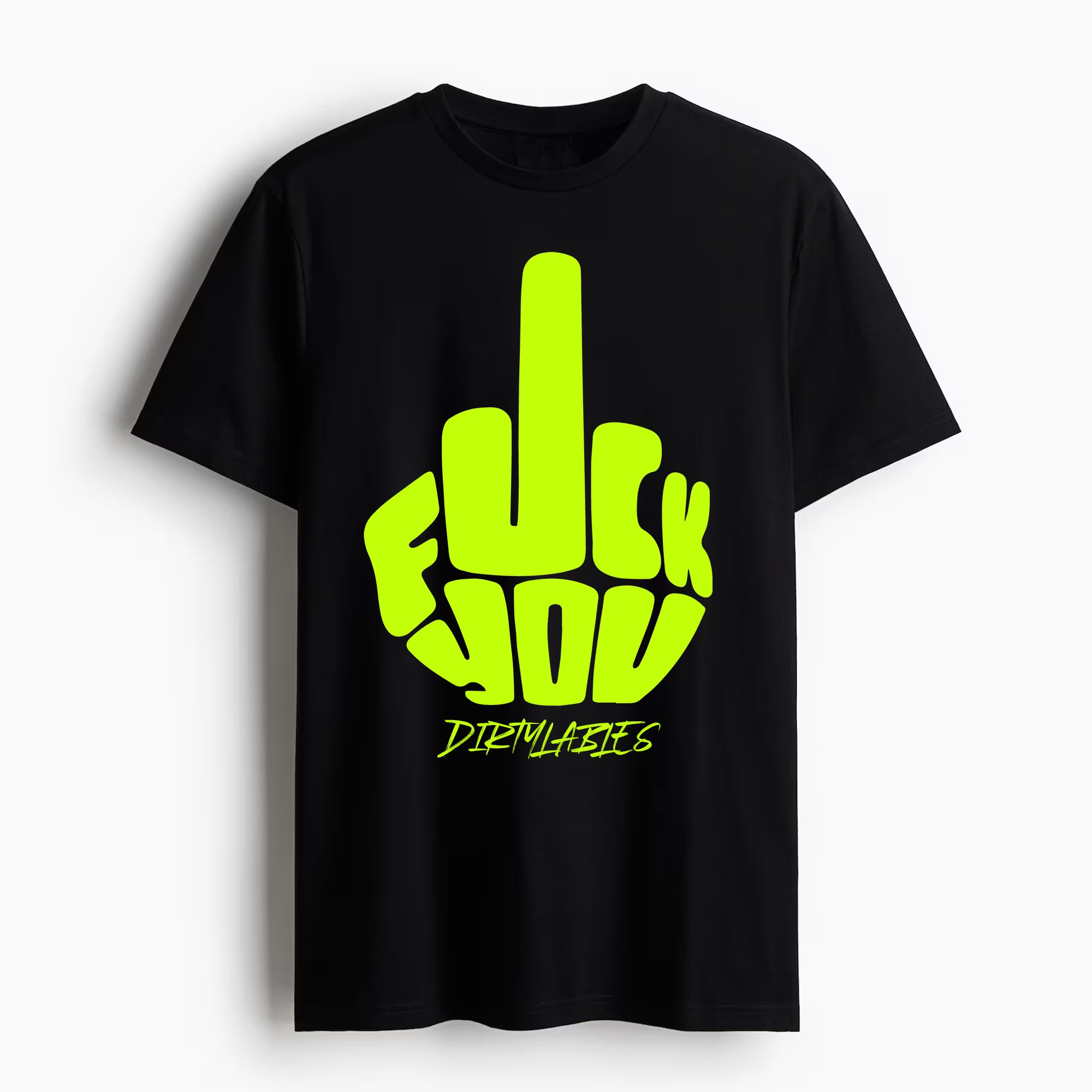 Trendy unisex shirts India featuring bold graphic design with a vibrant message on a black background