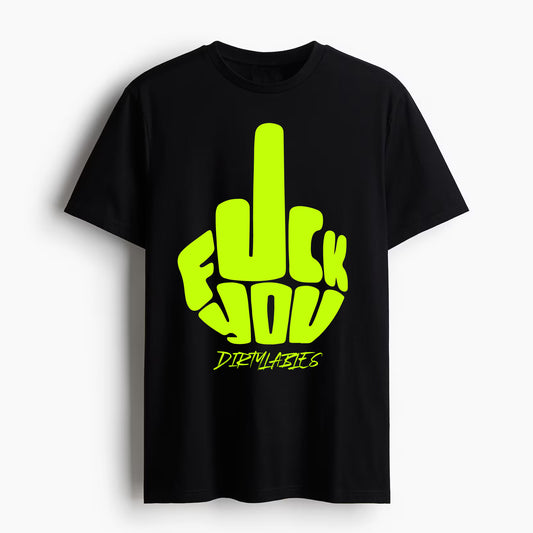 Trendy unisex shirts India featuring bold graphic design with a vibrant message on a black background