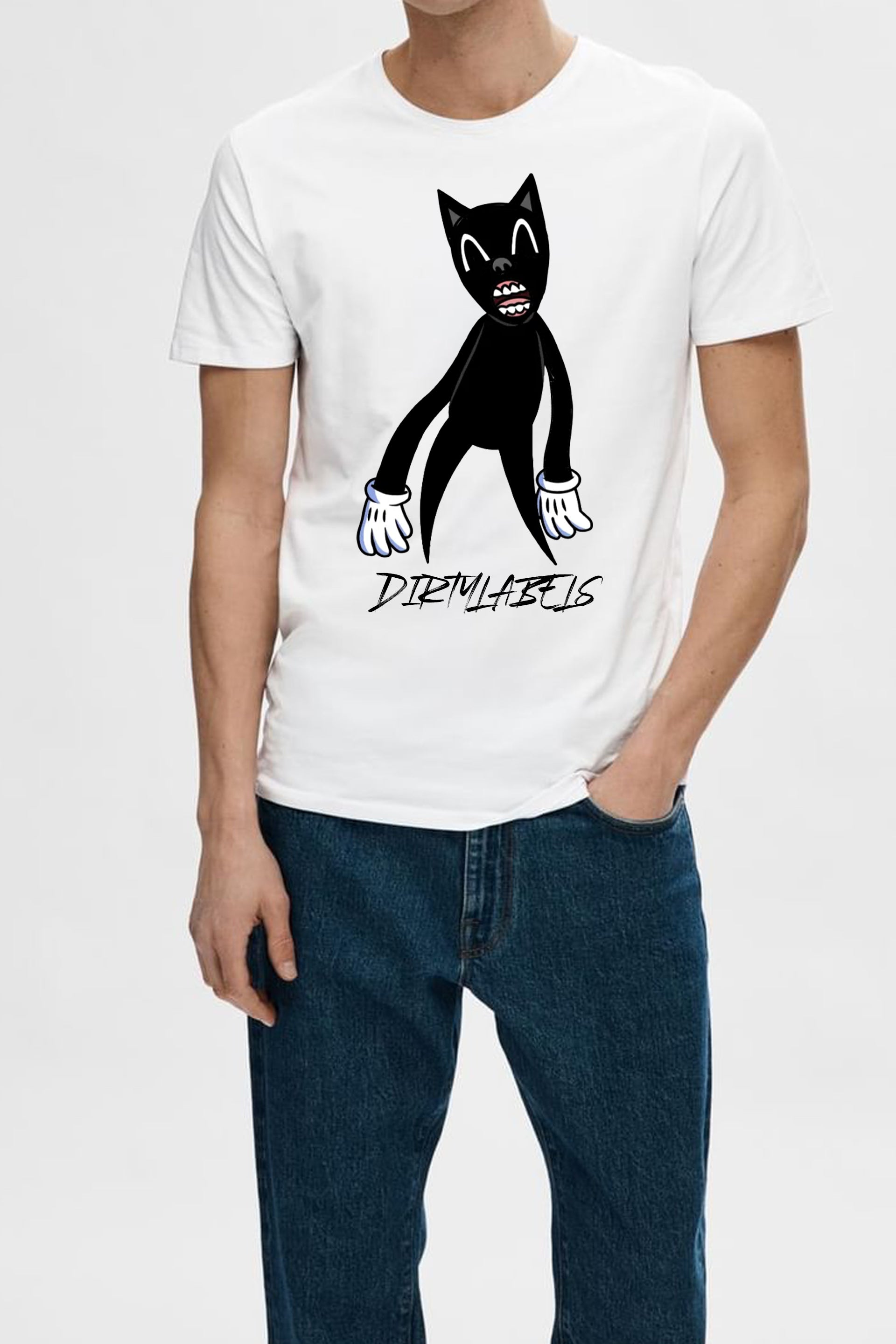 Men's white shirt featuring a unique dog print shirt design by Dirtylabels, perfect for casual wear