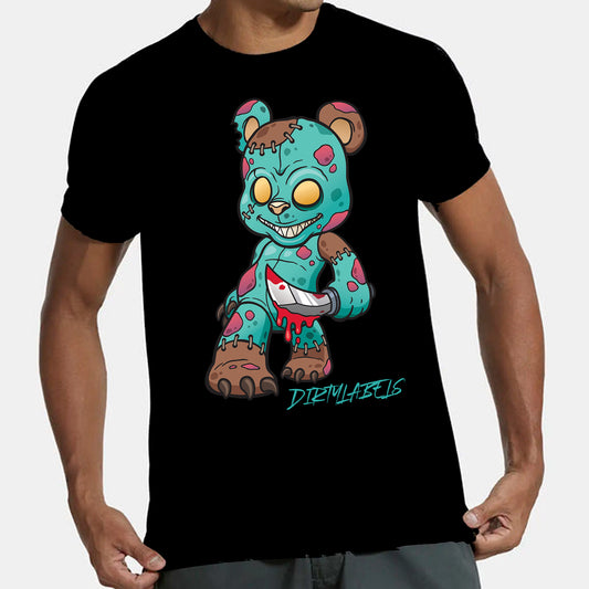 Unique Fashion T-shirts featuring a playful zombie bear graphic in vibrant colors